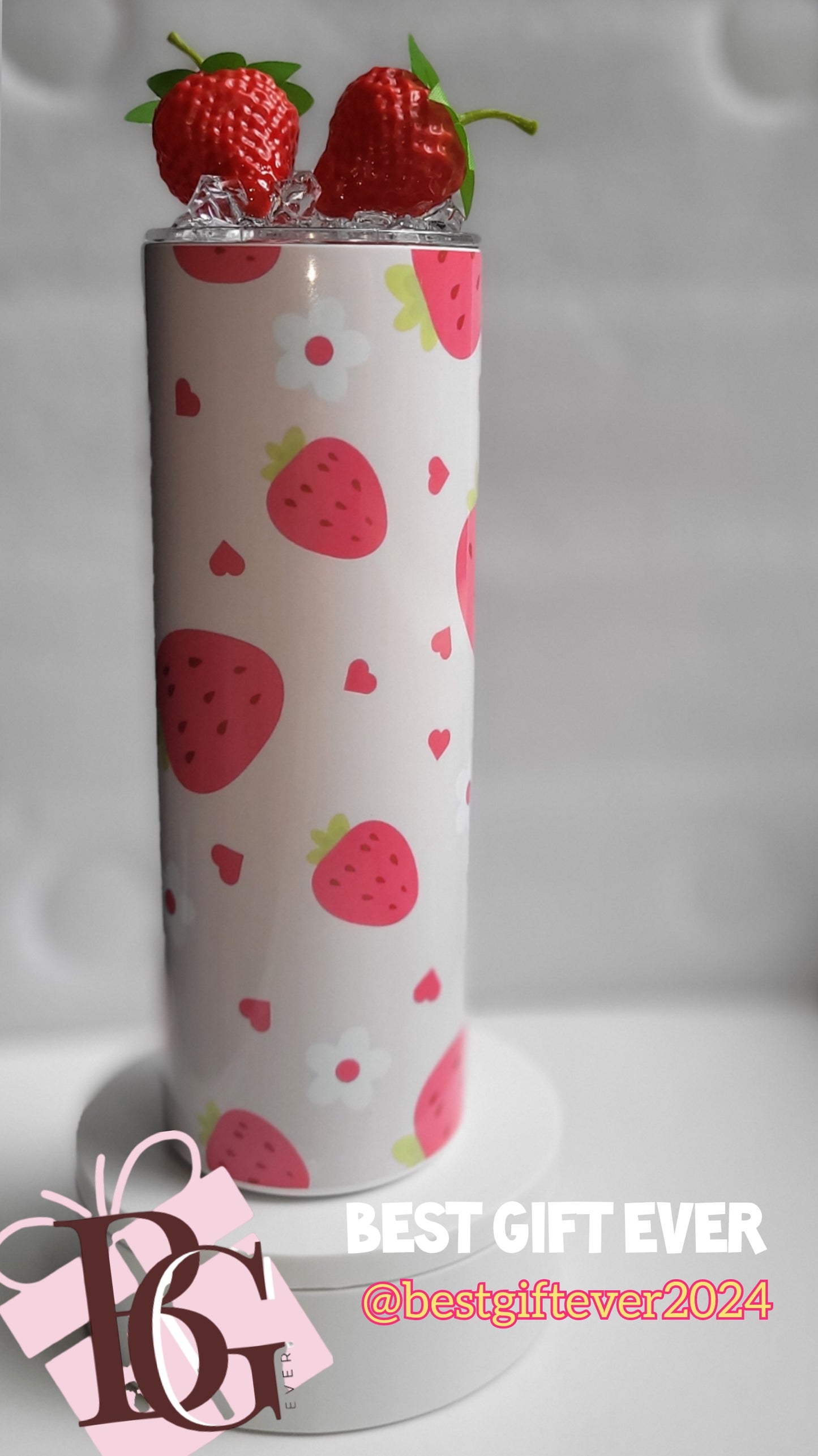 Tumblers: 20oz Strawberries Tumbler. PINK| Custom tumbler| Park.