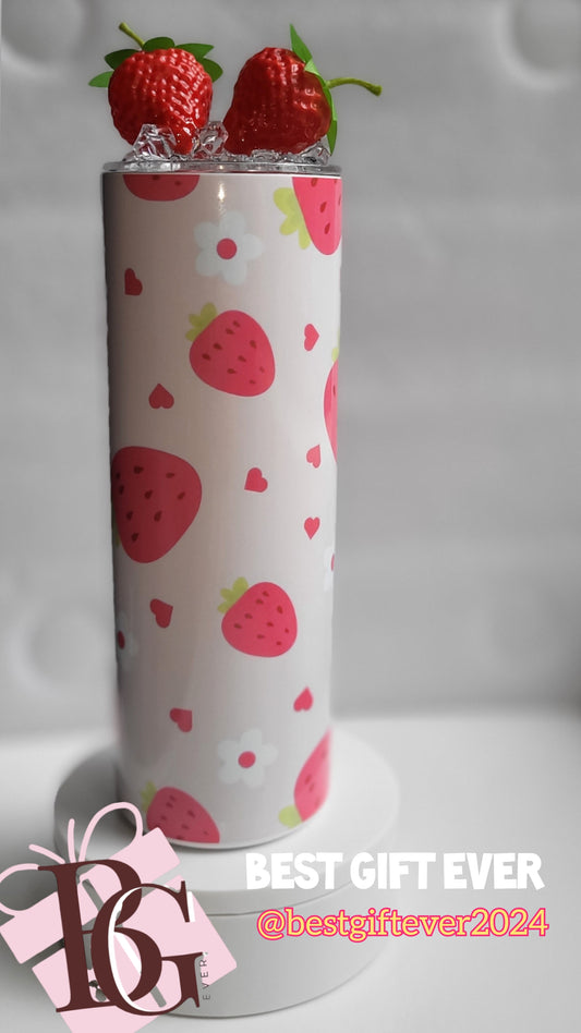 Tumblers: 20oz Strawberries Tumbler. PINK| Custom tumbler| Park.